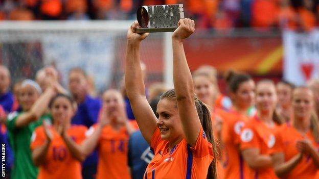 Lieke Martens with Euro 2017 player of the tournament