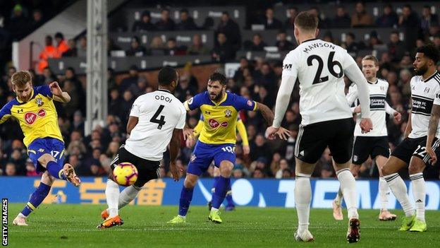 Stuart Armstrong scores his second goal against Fulham