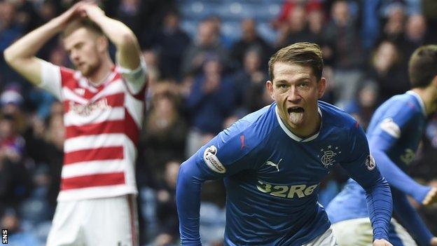 Joe Garner celebrates for Rangers