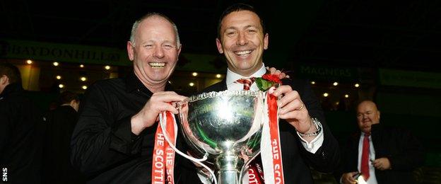 Chairman Stewart Milne and Derek McInnes after the Dons' League Cup triumph in 2014