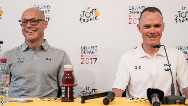 Froome (right) is close to extending his stay with Team Sky who are run by Brailsford (left)