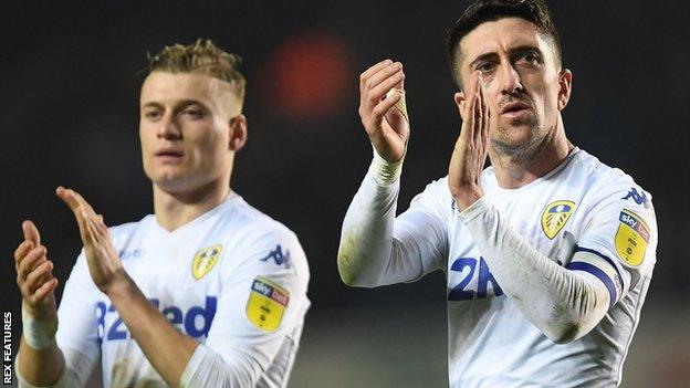 Ezgjan Alioski and Pablo Hernandez of Leeds United