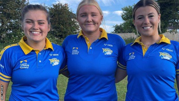 Leeds players Sam Hulme, Zoe Hornby and Orla McCallion