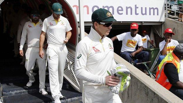 Tim Paine leads out Australia team