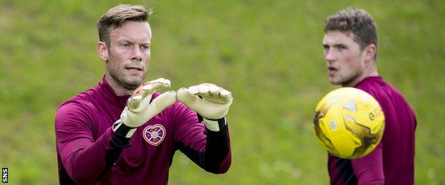 Hearts goalkeepers Viktor Noring and Jack Hamilton