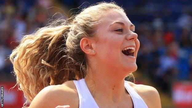 Beth Dobbin celebrates winning the 200m at the British Championships