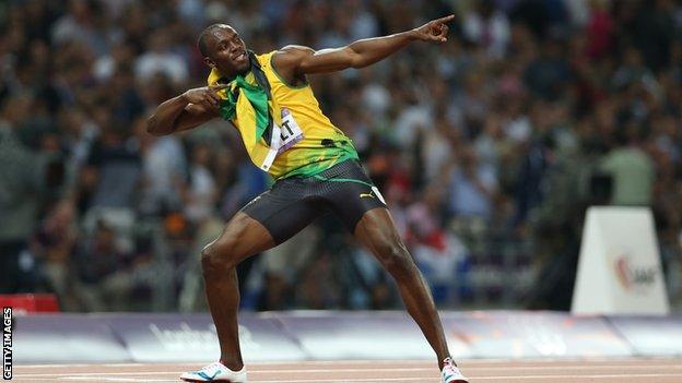 Usain Bolt celebrating at London 2012