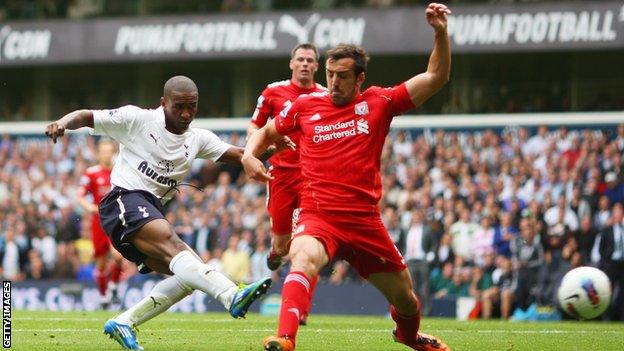 Jermain Defoe scores for Spurs against Liverpool