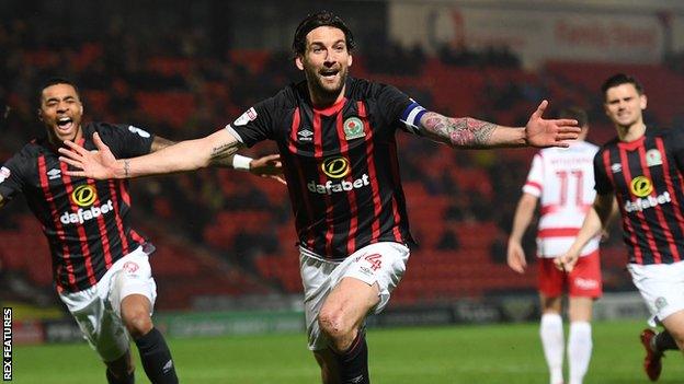 Blackburn defender Charlie Mulgrew celebrates his winning goal against Doncaster