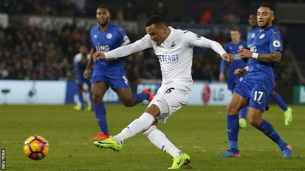 Swansea City's Martin Olsson in action against Leicester City