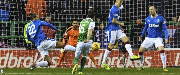 Lewis Stevenson's deflected shot finds the Rangers net