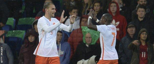 Newcastle defender Darryl Janmaat provided the cross for Netherlands first goal