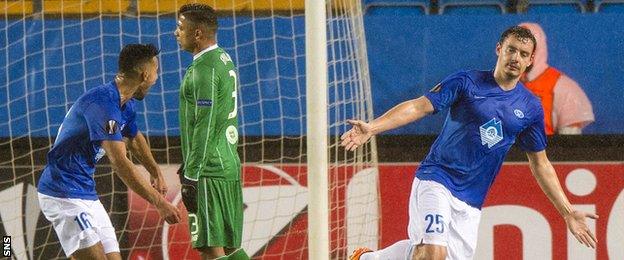 Vegard Forren celebrates after scoring for Molde against Celtic