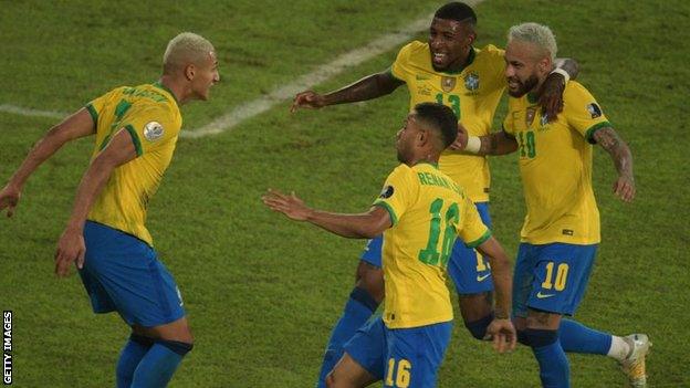 Brazil celebrate a goal