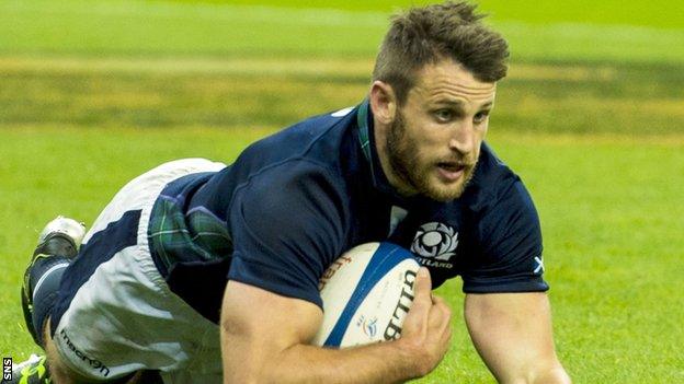 Tommy Seymour scores against France