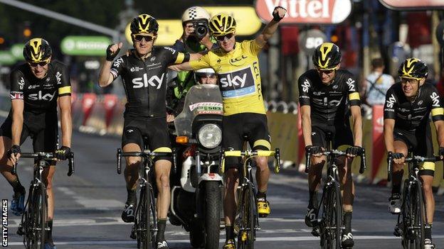 Team Sky crossed the finish line in Paris in triumph after helping Chris Froome reclaim the Tour de France title he first won in 2013