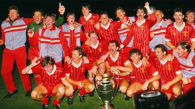 Liverpool celebrate their 1984 European Cup win