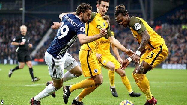 West Brom forward Jay Rodriguez and Brighton defender Gaetan Bong