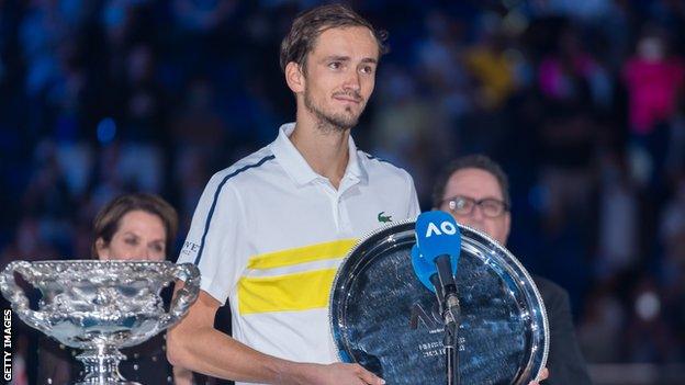 Daniil Medvedev with the runner-up trophy