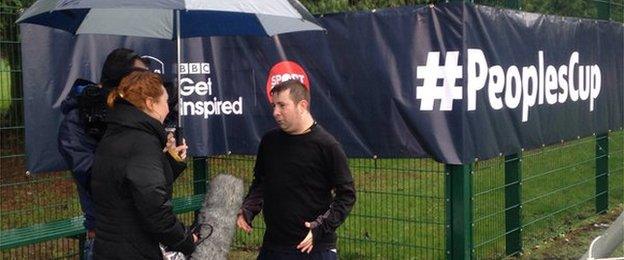 A BBC crew filming with contributor from the disability category