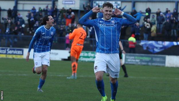 Ben Doherty celebrates scoring a goal