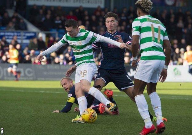 Celtic midfielder Callum McGregor and Ross County defender Christopher Routis