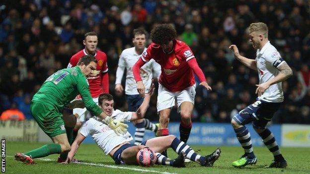 Thorsten Stuckmann playing for Preston North End against Manchester United