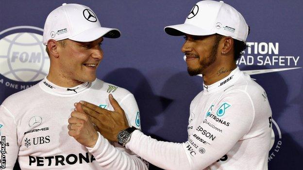 Mercedes F1 drivers Lewis Hamilton and Valtteri Bottas