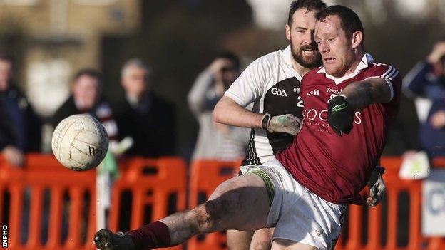 Slaughtneil's Patsy Bradley gets his shot away in the quarter-final against St Kiernan's