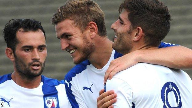 Ched Evans (right) in action for Chesterfield