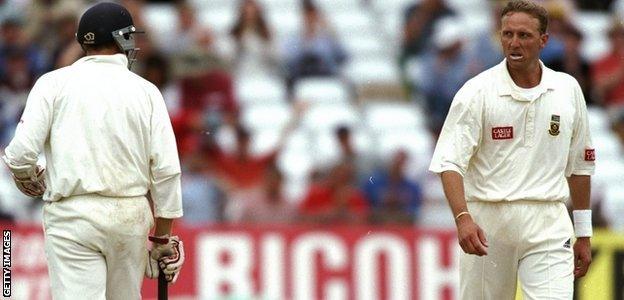 Allan Donald stares down Michael Atherton