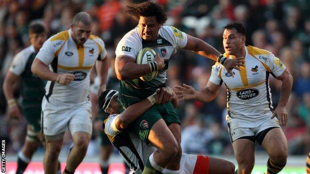 Leicester's Opeti Fonua in action against Wasps