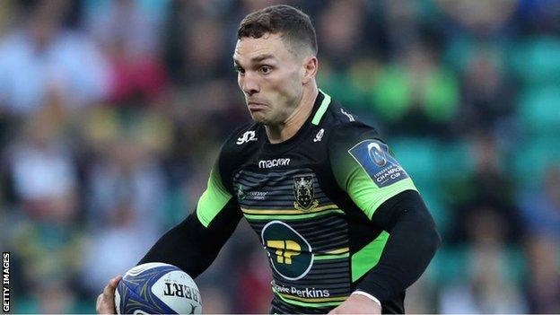 George North runs with the ball for Northampton