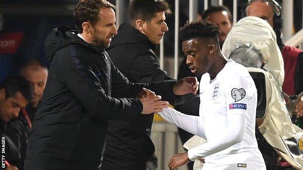 Callum Hudson-Odoi and England manager Gareth Southgate