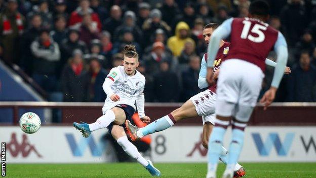 Harvey Elliott takes a shot