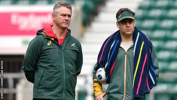 Van Graan (r) was first appointed as Springbok forwards coach by Heyneke Meyer