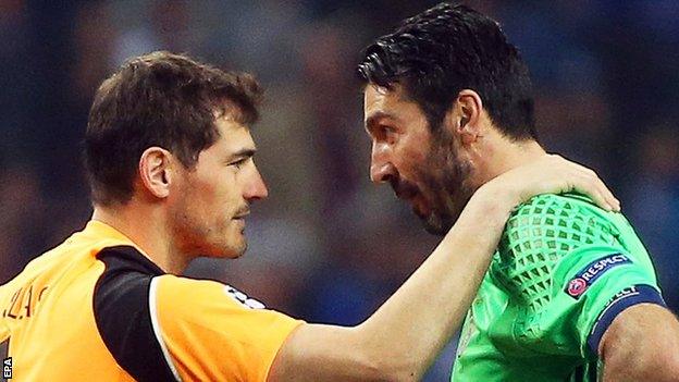 Iker Casillas and Gianluigi Buffon faced one another for the 17th time. Buffon, 39, played in goal when Juve last met Porto in 2001