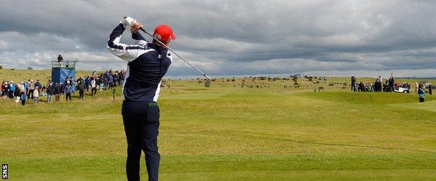 Daniel Brooks hits a shot during the 2015 Scottish Open at Gullane