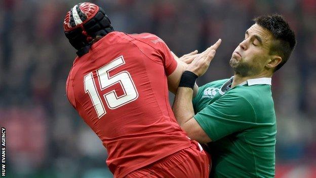 Leigh Halfpenny rises against Ireland in the 2015 Six Nations