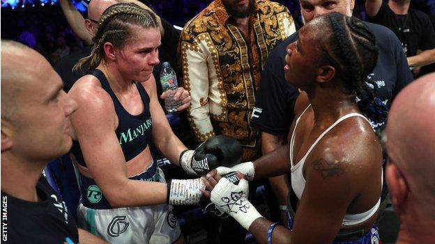 Claressa Shields and Savannah Marshall speak after their fight