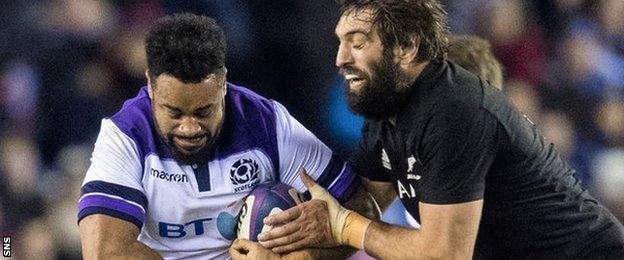 Scotland's Darryl Marfo (left) in action against New Zealand