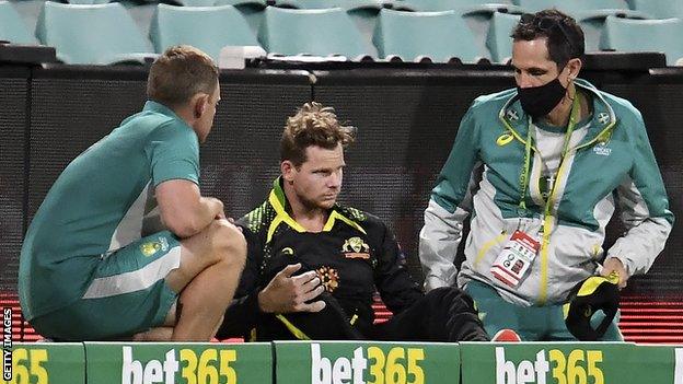 Steve Smith is treated by Australia medics