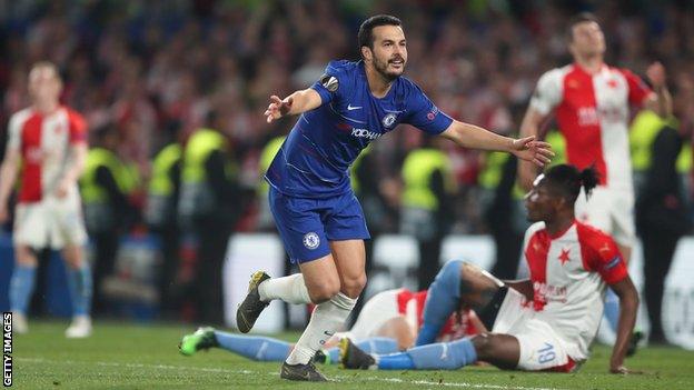 Chelsea's Pedro celebrates against Slavia Prague