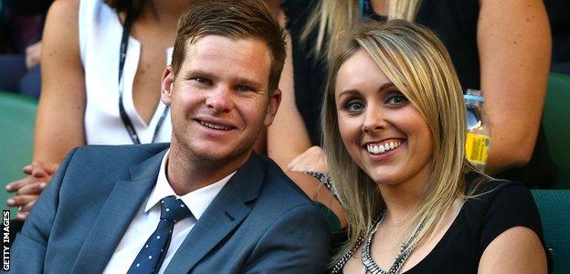 Steve Smith with fiancee Danielle Willis at the Australian Open in 2015