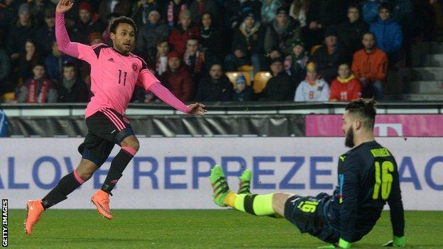 Ikechi Anya scores for Scotland in Prague