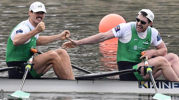 Philip Doyle (left) and Ronan Byrne celebrate winning their World Championship semi-final