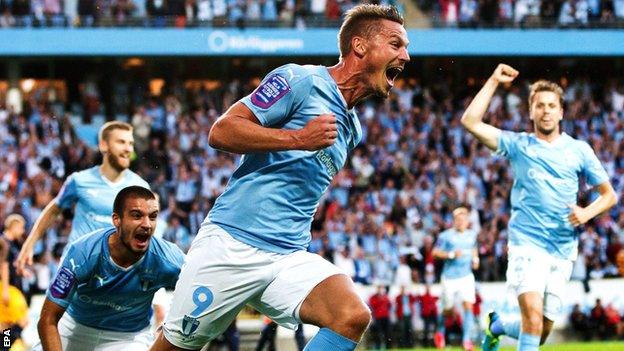 Markus Rosenberg celebrates for Malmo against Salzburg