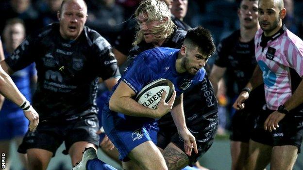 Harry Byrne scores Leinster's third try at the RDS