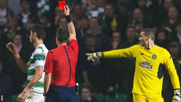 Celtic's Nir Bitton is sent off against Molde