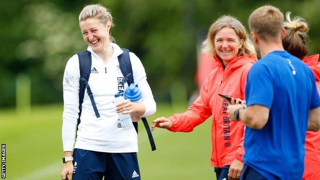 Riise, pictured with striker Ellen White, will lead GB into a group containing Chile, Canada and hosts Japan at the Olympics